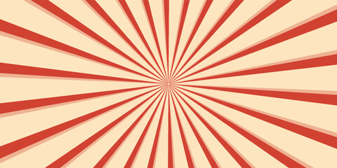 Retro red and cream sunburst background. Abstract vintage comic book style radial rays, circus burst pattern backdrop for promotion poster design. © Muhammad