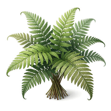 Highly Detailed Digital Illustration of a Fern Frond Plant with Feathery Leaves on White Background