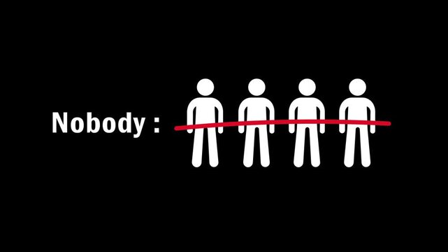 "Nobody" animation, black background, nothing selected, 4K video