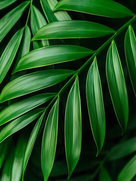 Lush Green Palm Leaves with Rich Texture and Vibrant Color for Nature and Botany Backgrounds