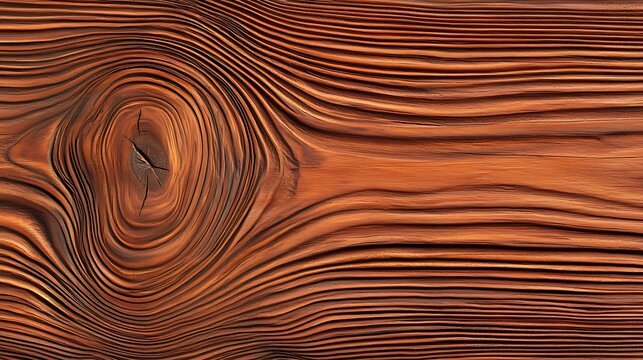 Close-Up View of Natural Wood Texture with Rich Grain Patterns and Unique Knots in Brown Tones