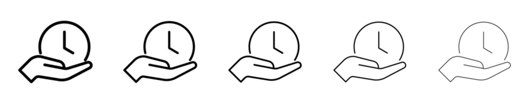 hand holding clock icon. hand holding clock time outline icon vector for deadline schedule and efficiency management concept