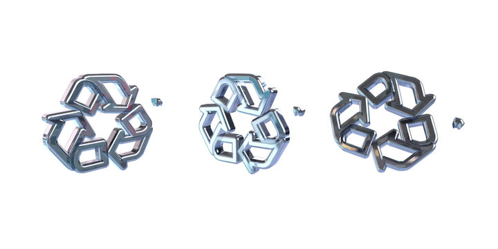 Glossy 3D Glass Icon of Recycle Triangle Arrows for Waste Management Isolated on Transparent Background