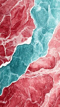 Abstract Fluid Art with Vibrant Red and Teal Colors Flowing Together in a Dynamic Wave Pattern
