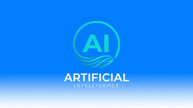 Artificial intelligence vector logo design with blue gradient background and white text