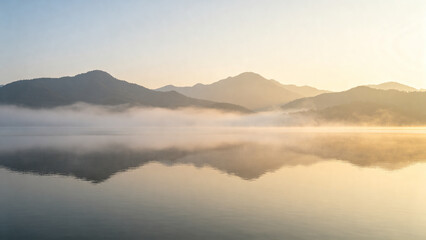 Fototapeta premium Calm Lake Landscape for Travel Poster