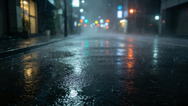 Wet City Street with Bokeh Lights for Poster Design