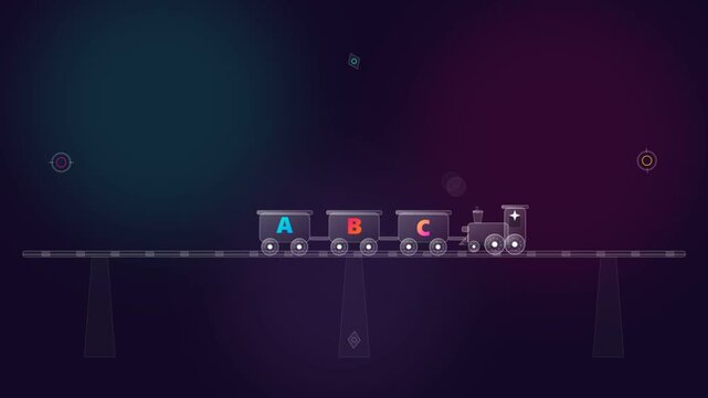 Abstract Train Animation with ABC Letters Moving on Railway Tracks