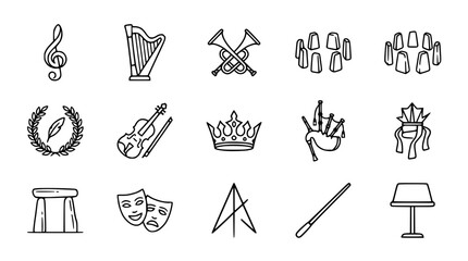 Hand-drawn musical instruments and symbols icons set. Vector illustration. © Janganan