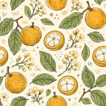 Hand Drawn Doodle Sentul Botanical Illustration Pattern