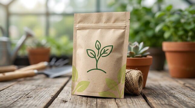 Kraft Paper Seed Pouch Mockup in Garden