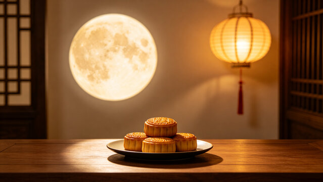 Mooncake and Lantern Scene for Seasonal Marketing