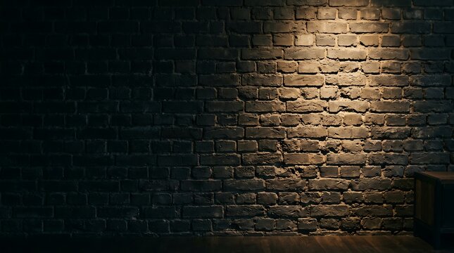 Dark brick wall texture illuminated by a single spotlight