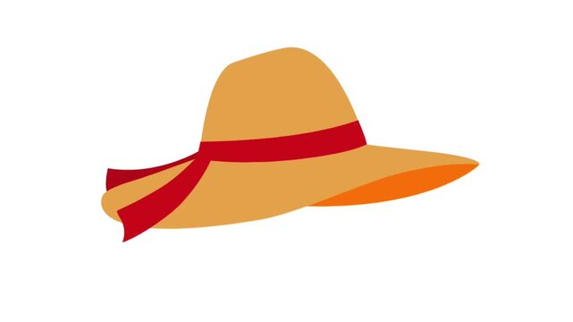 Animated women's summer sun hat with red ribbon