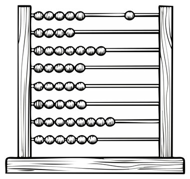 Abacus Educational Tool with Wooden Frame and Beads Outlined Illustration
