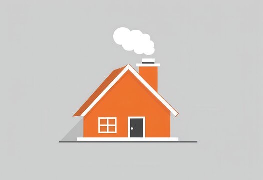 Simple orange house illustration with smoke rising from a white chimney