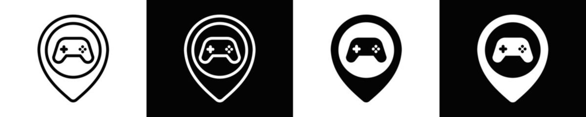 Gaming Zone Icon Set White And Black Background Style © FATMA