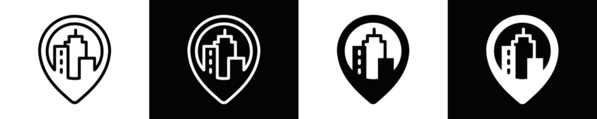 City Icon Set White And Black Background Style © FATMA