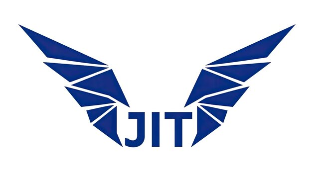 Blue geometric wings with jit text on white background