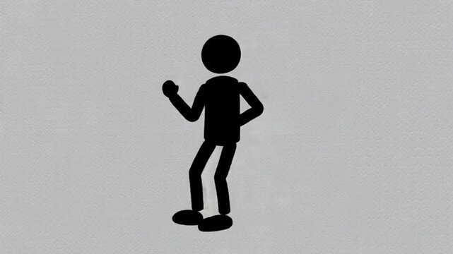 Clean minimalist stick figure animation of a human warming up body, centered frame