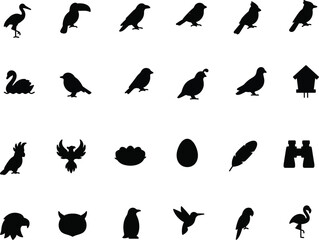 Set of diverse bird species silhouettes and wildlife icons with wildlife silhouette creature set, diverse, bird, species, silhouettes, wildlife, icons,  © Subarna