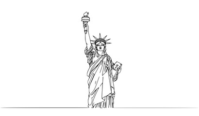 Fototapeta premium Continuous One Line Statue of Liberty Outline Vector Editable Stroke