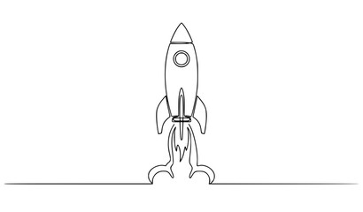 Continuous One Line Rocket Ship Launch Outline Vector Editable Stroke © Shanta Art