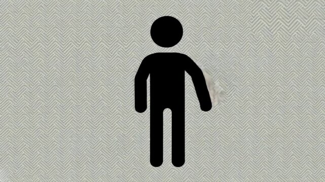 Clean minimalist stick figure animation of a human pointing sideways, flat vector style, white background