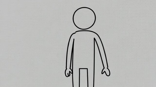 Clean minimalist stick figure animation of a human scratching head thoughtfully, centered stick figure, white background
