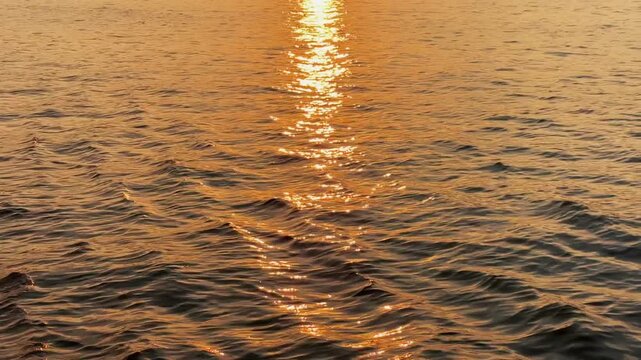 Golden sunlight reflecting on gentle waves of lake at sunset creating a peaceful nature scene