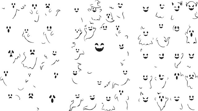 Cute Halloween Ghost Clipart Set &mdash; Hand Drawn Spooky & Funny Ghost Characters Bundle