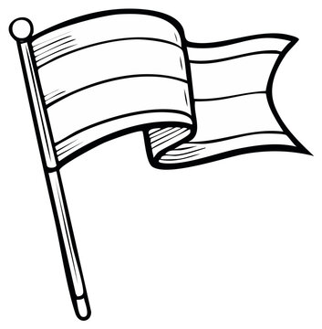 Waving striped flag on pole simple black and white drawing for coloring book illustration graphic design or vector