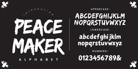 Peace maker dry brush stroke grunge font creative typography alphabet set © happy