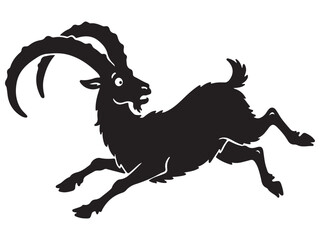 Fototapeta premium Funny Ibex Silhouette Line Art – Bold Outline Alpine Mountain Goat Vector Illustration