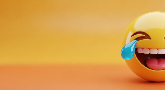 3D Laughing Emoji with Tears of Joy on Orange Background with Copy Space for Social Media and Digital Communication