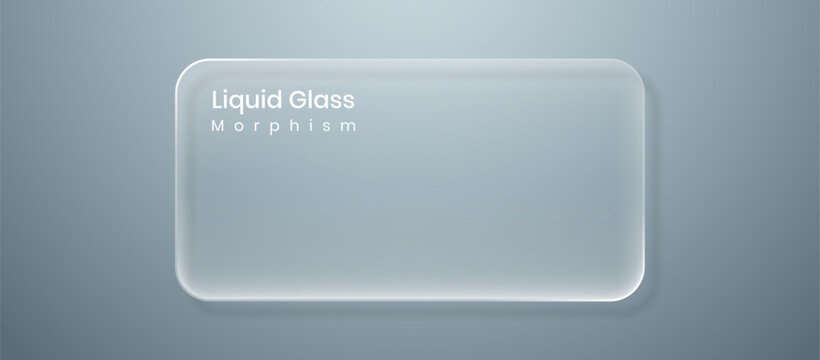 Liquid glass morphism ui card mockup. Realistic frosted glass transparent panel. 3d shape template for app landing page, presentation and digital branding designs.