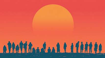 Fototapeta premium Silhouetted figures against a vibrant sunset, capturing the essence of togetherness and reflection in nature's beauty.