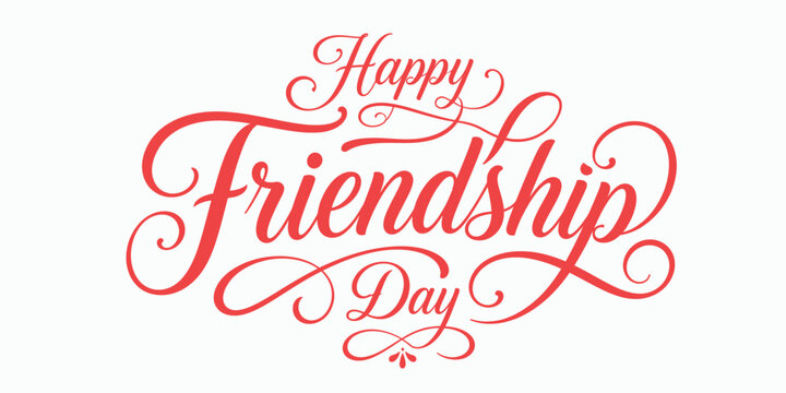 Happy friendship day calligraphy design red text on white background