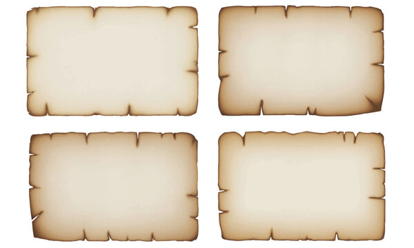 Set of blank vintage parchment paper sheets with torn edges antique scroll frames vector illustration