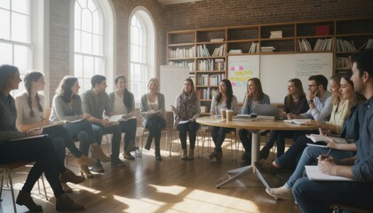 Obraz premium Collaborative Team Meeting in a Bright Open Office Space.
