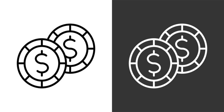 Casino Chips Black And White Icon Set Collection Pack Vector Illustration
