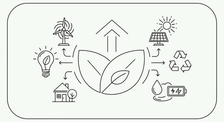 Naklejka premium Eco friendly icons, sustainable living symbols, green energy illustrations, environmental conservation graphics