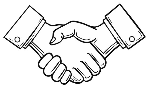 Business handshake symbol with black ink lines signifying agreement and partnership