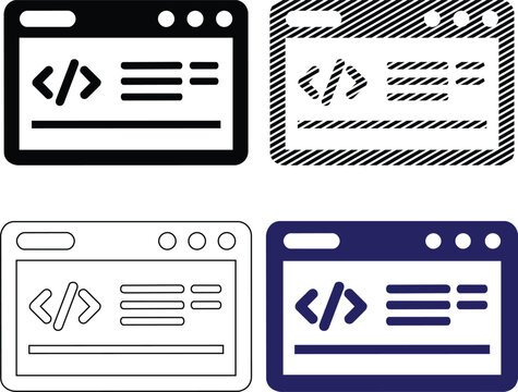 Vector illustration set of web development code editor interface icons