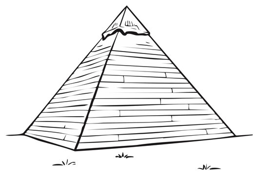 Hand-drawn outline of a wooden pyramid structure with a capstone resembling a hat