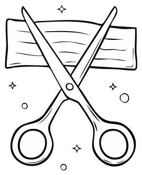 Scissors cutting a ribbon to celebrate opening or completion
