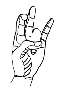 Hand gesture showing mudra or sign language line art illustration