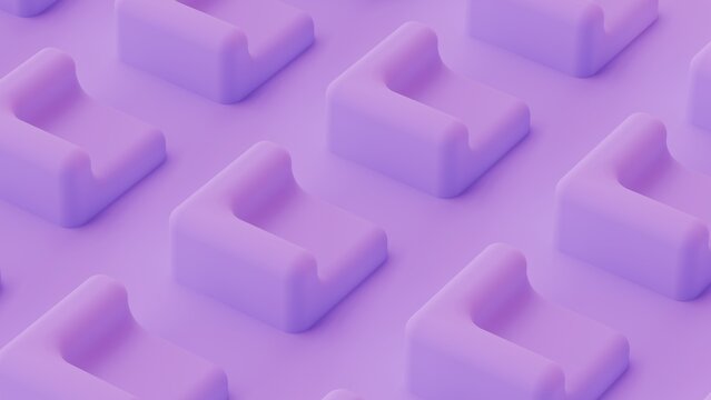 Abstract violet square shapes row 3d render. Modern wallpaper, technology background. 3D Illustration