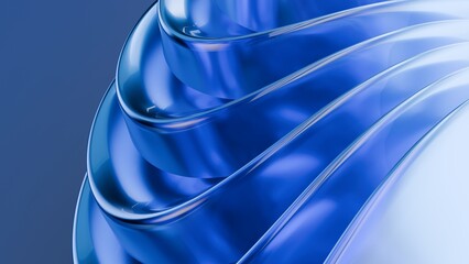 Fototapeta premium Abstract wavy curved 3d render.Blue layers of glass with lines, folds, ruffles. Modern wallpaper, texture pattern.