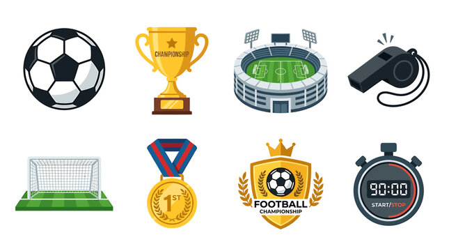 Soccer players compete in stadium with trophy and medal
